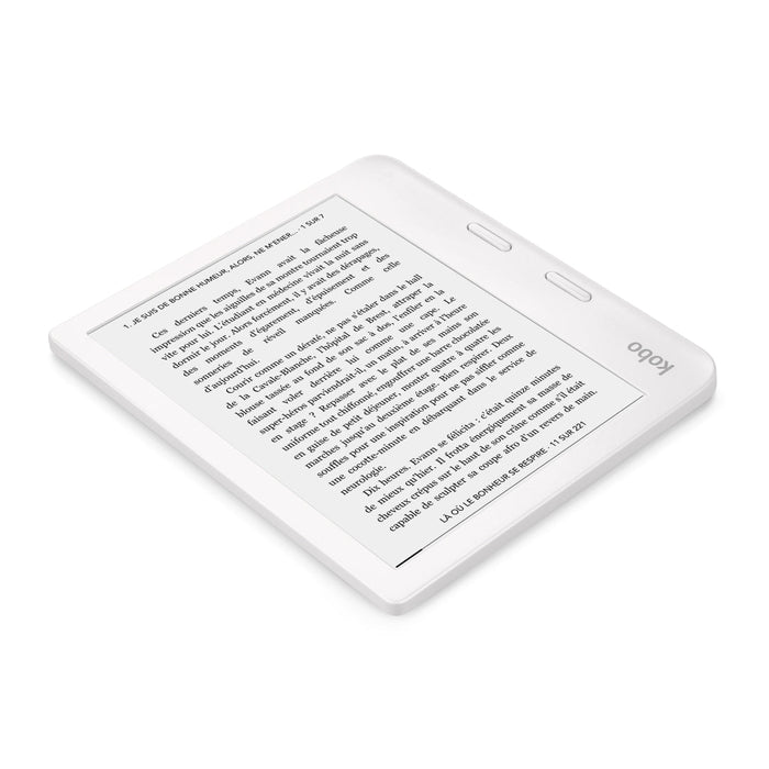 Vue arrière du Kobo Libra 2 blanc.

